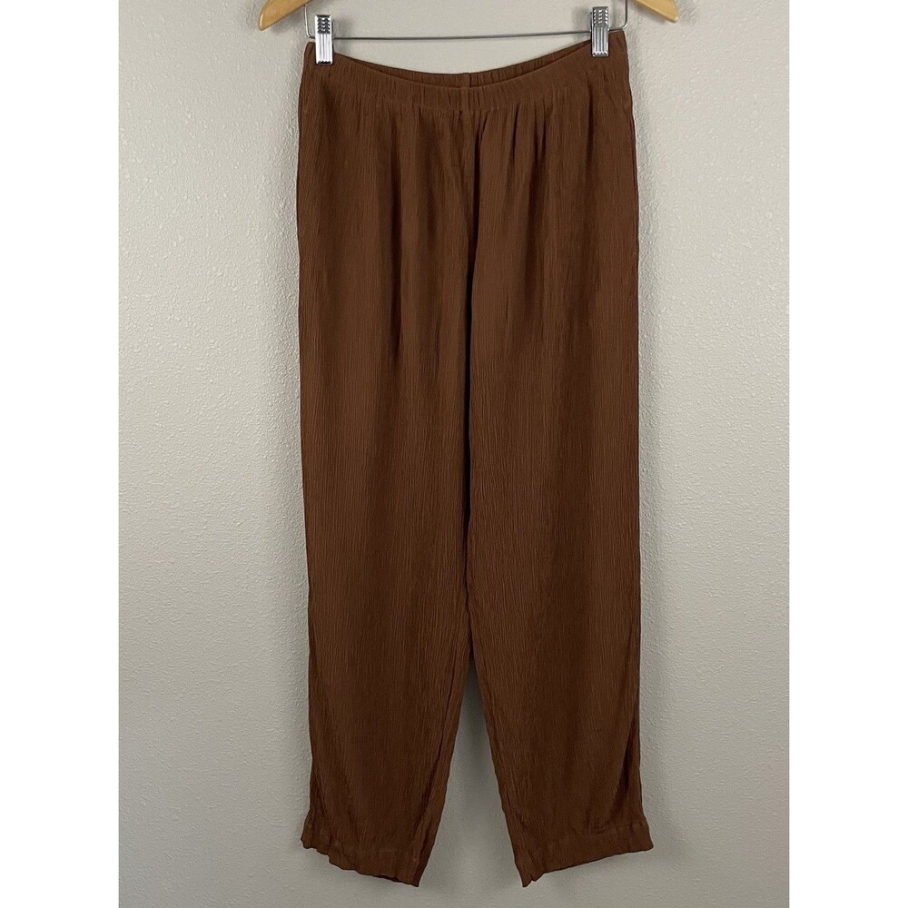 Everlane Womens S Brown The Naia Ripple Pant High Rise Elastic Waist Taper